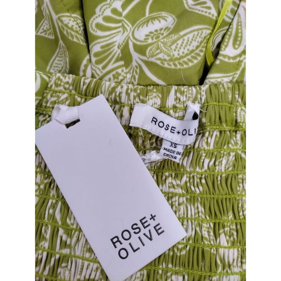 Green & White Floral Smocked Halter Crop Top By Rose + Olive XS, NWT. - Picture 2 of 8